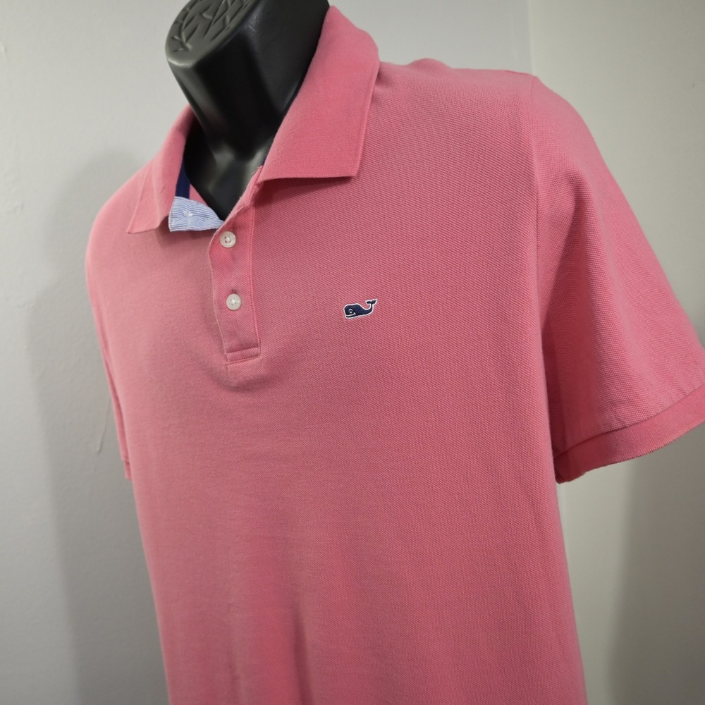 Vineyard Vines Polo Shirt Men XL‎ Pink Short Sleeve Whale Logo Cotton Pique